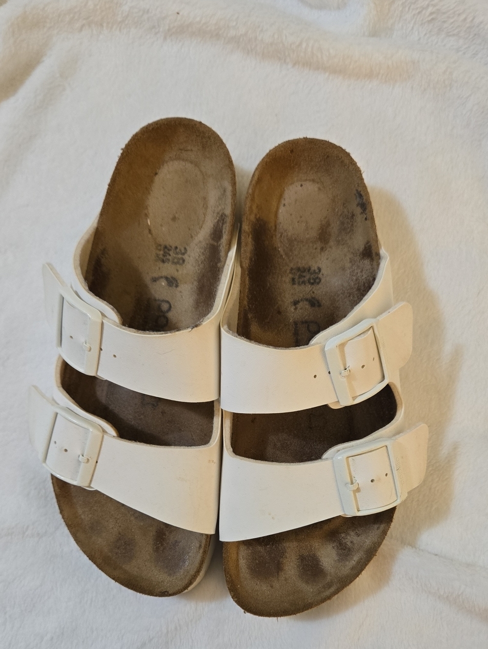 Papillio White Double-Strap Buckle Cork Sandals